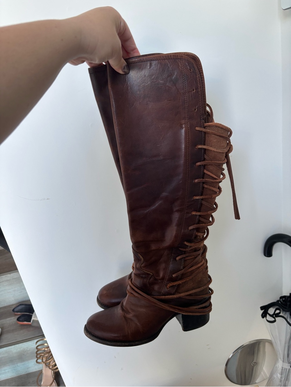Freebird by Steven Coal Cognac Lace-Up Knee Boots